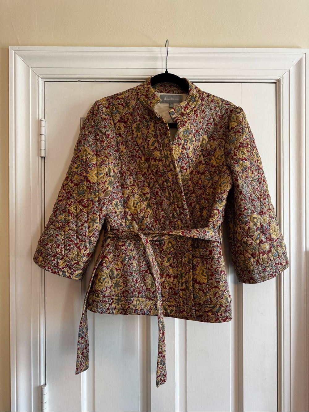 Daniel Rainn Quilted Floral Belted Jacket - Yellow, Red, Green